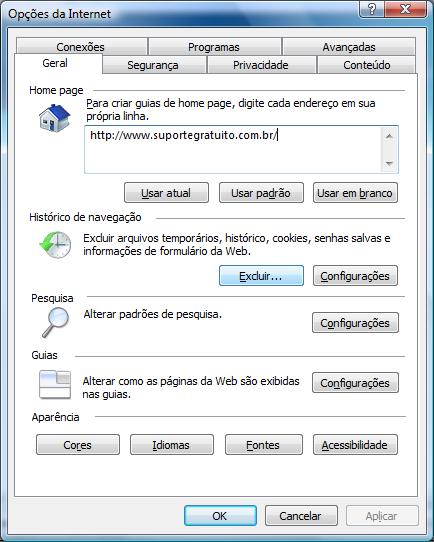 Internet explorer ferramentas opções da internet